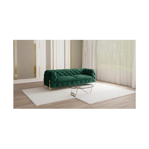 Temno zelena žametna sedežna garnitura 225 cm Chelsea Bis – Ropez-image-1