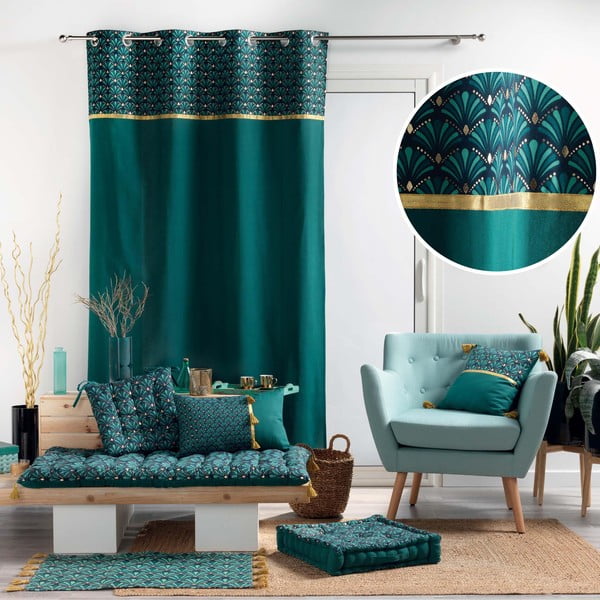 Modrozelena bombažna zavesa 140x240 cm Artchic – douceur d'intérieur-image-3