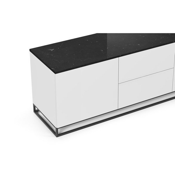 Bela TV omarica z vhnjim delom iz marmornega dekorja in črnimi nogami 180 x 65 cm Join - TemaHome-image-1