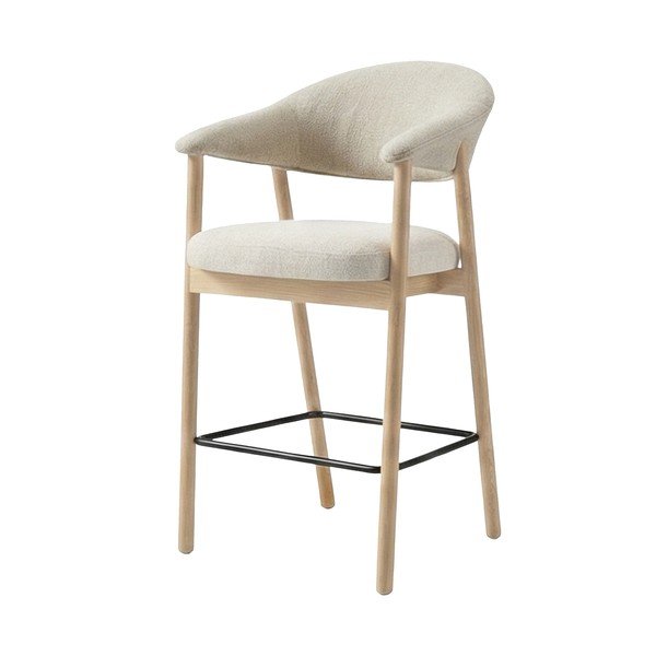 Oblazinjen barski stol z nasloni za roke v kremno beli in naravni barvi (višina sedeža 67 cm) Elk – Unique Furniture