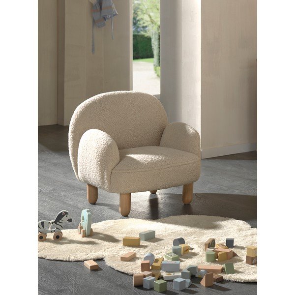 Bež otroški fotelj iz tkanine bouclé Rocky – Vipack-image-1