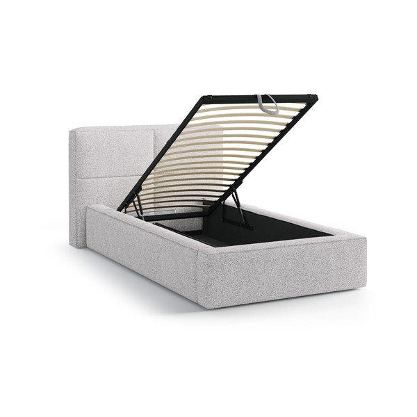 Svetlo siva oblazinjena postelja s prostorom za shranjevanje in z letvenim dnom 90x200 cm Darren – Micadoni -image-1