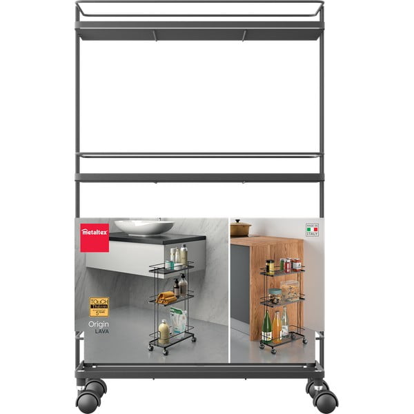 Mat črn jeklen regal na koleščkih 38x62x16 cm Lava – Metaltex-image-4