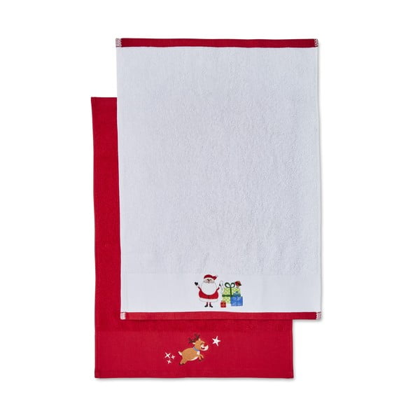 Rdeče/bele bombažne brisače v kompletu 2 ks 40x60 cm Santa's Reindeers – Catherine Lansfield