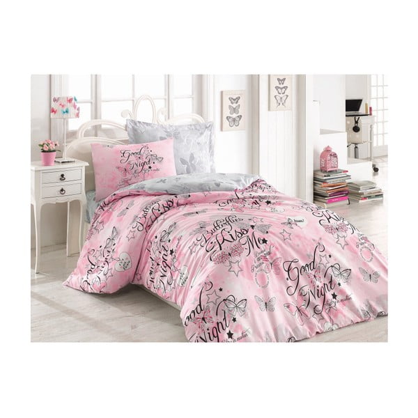 Bombažno posteljno perilo z rjuho za enojno posteljo Občutek, 160 x 220 cm