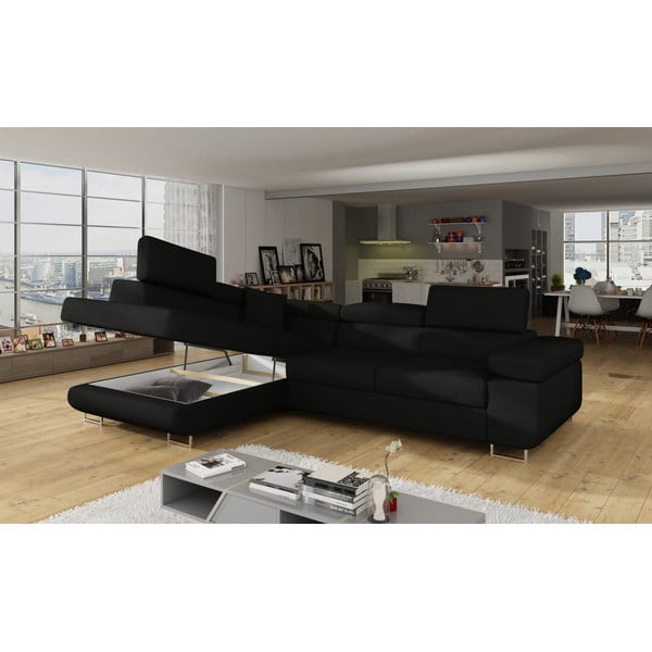 Črna raztegljiva/s prostorom za shranjevanje kotna sedežna garnitura (levi kot/v obliki črke L) Anton – ELTAP-image-4