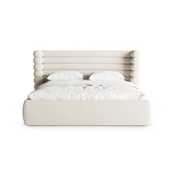 Bež oblazinjena zakonska postelja s prostorom za shranjevanje in z letvenim dnom 200x200 cm Mount – Micadoni -image-4