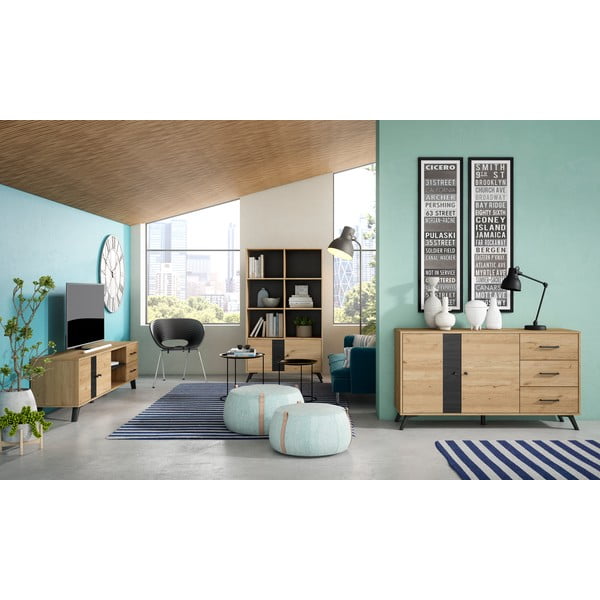 Črna knjižna omara iz hrastovega dekorja 92x160 cm Natura - Marckeric-image-4