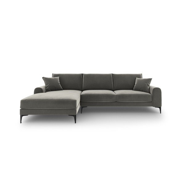 Svetlo siva žametna kotna sedežna garnitura Mazzini Sofas Madara, levi kot-image-2
