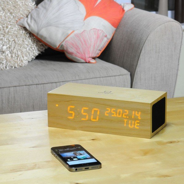 Zvočnik Oak Click Clock z oranžno budilko LED-image-2