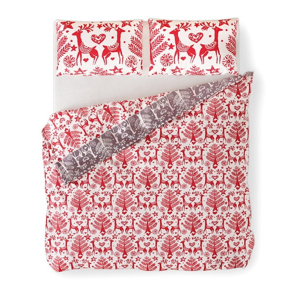 Rdeča/bela flanelna posteljnina za zakonsko posteljo 200x200 cm Rudolph – AmeliaHome