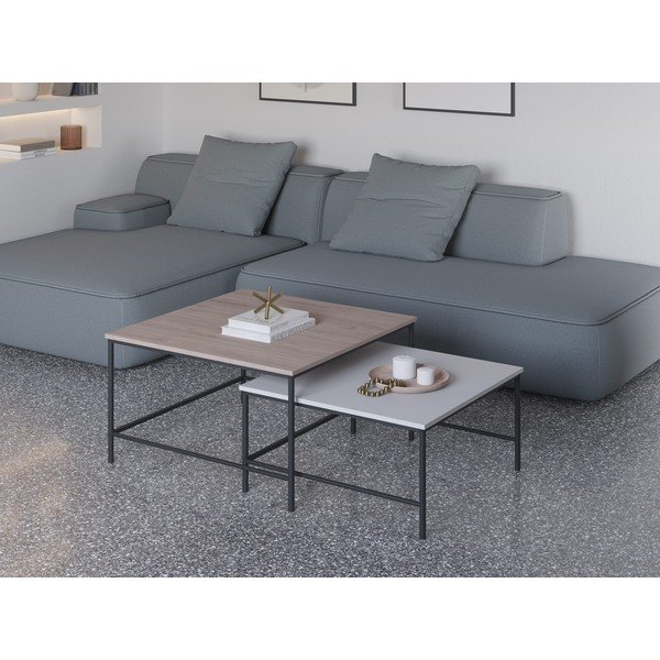 Bele/naravne mizice v kompletu 2 ks z mizno ploščo v hrastovem dekorju 80x80 cm Fiorenza – Marckeric-image-1