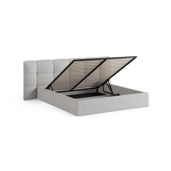 Siva oblazinjena zakonska postelja s prostorom za shranjevanje in z letvenim dnom 200x200 cm Eric – Micadoni -image-2