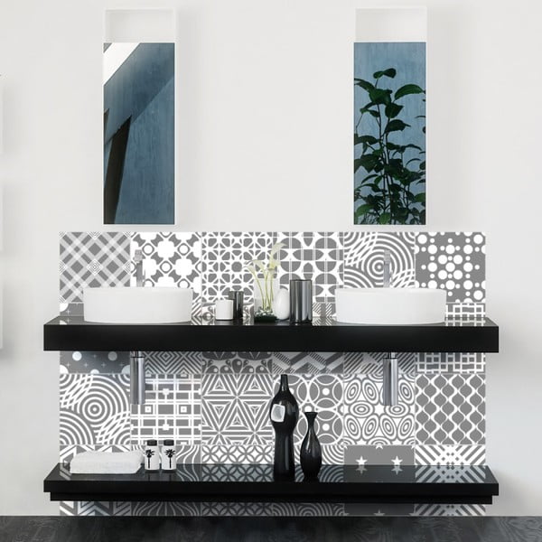 Komplet 24 stenskih nalepk Ambiance Modern Tiles, 10 x 10 cm