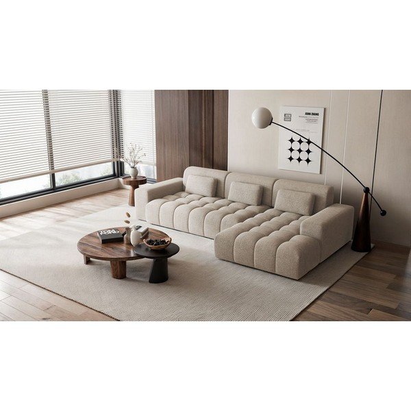 Bež kotna sedežna garnitura iz šenilje (desni kot/z ležalnikom) Chevi – Ghado-image-1