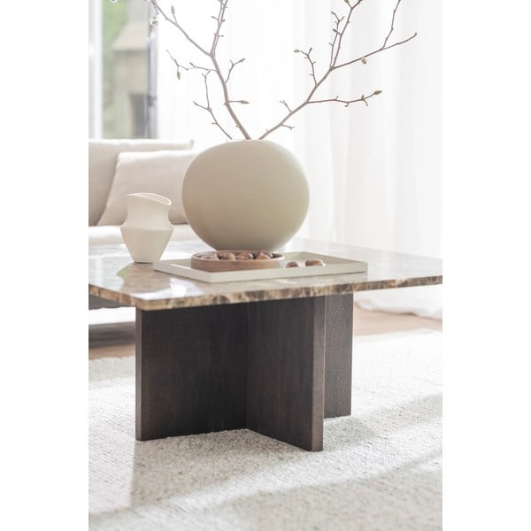 Rjava mizica iz marmorja 90x90 cm Brooksville - Rowico-image-1