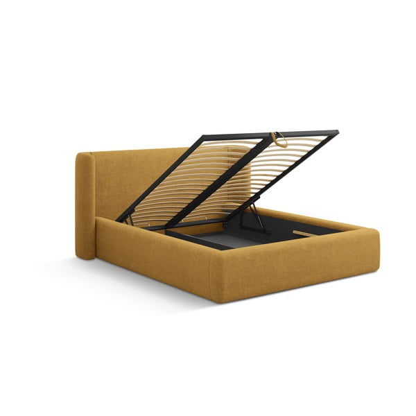 Gorčično rumena oblazinjena zakonska postelja s prostorom za shranjevanje z letvenim dnom 200x200 cm Jason – Windsor & Co Sofas-image-2