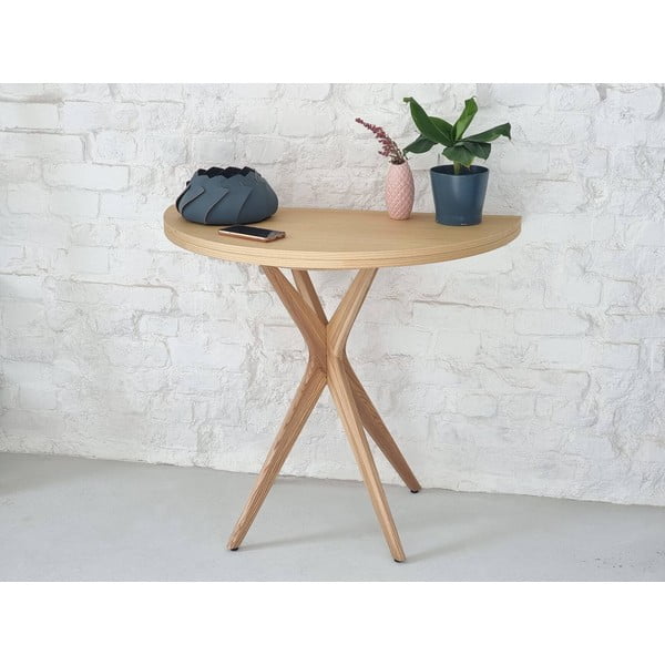 Okrogla raztegljiva jedilna miza z mizno ploščo v jesenovem dekorju 45x90 cm Jubi – Ragaba-image-1