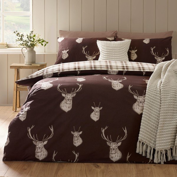 Temno rjava enojna posteljnina 135x200 cm Stag – Catherine Lansfield-image-1