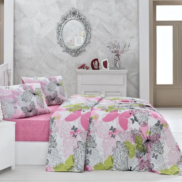 Rožnato bombažno posteljno pregrinjalo za zakonsko posteljo Belinda, 200 x 230 cm