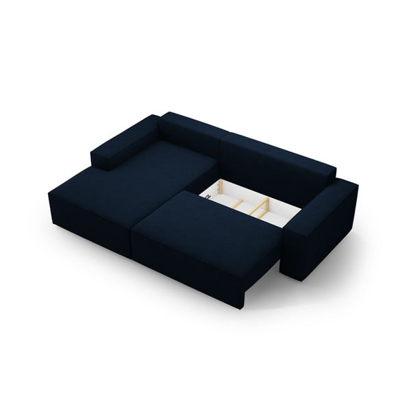 Temno modra raztegljiva kotna sedežna garnitura iz tkanine bouclé (levi kot) Jodie – Micadoni Home-image-4