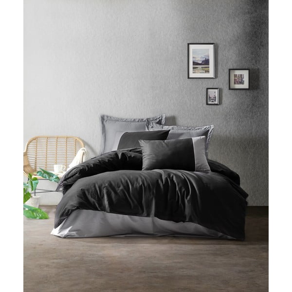 Črno-*siva bombažna posteljnina z rjuho Cotton Box Plain, 200 x 220 cm