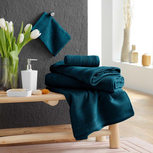 Temno modra frotirna bombažna brisača 30x50 cm Tendresse – douceur d'intérieur-image-2