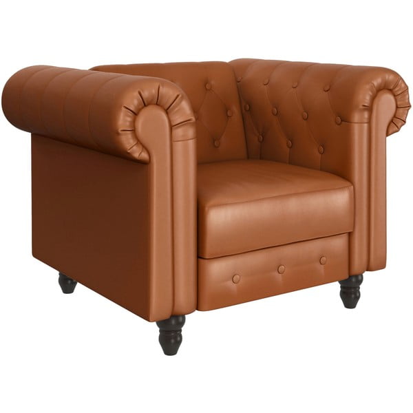 Chesterfield fotelj iz umetnega usnja v konjak rjavi barvi Felix – Støraa