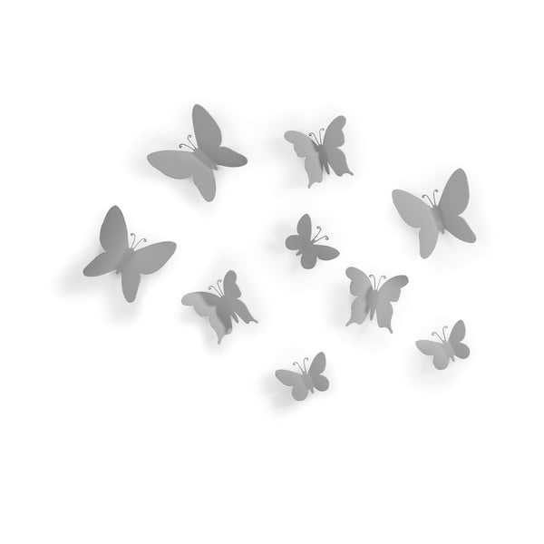 Komplet 9 sivih 3D stenskih dekoracij Umbra Butterflies