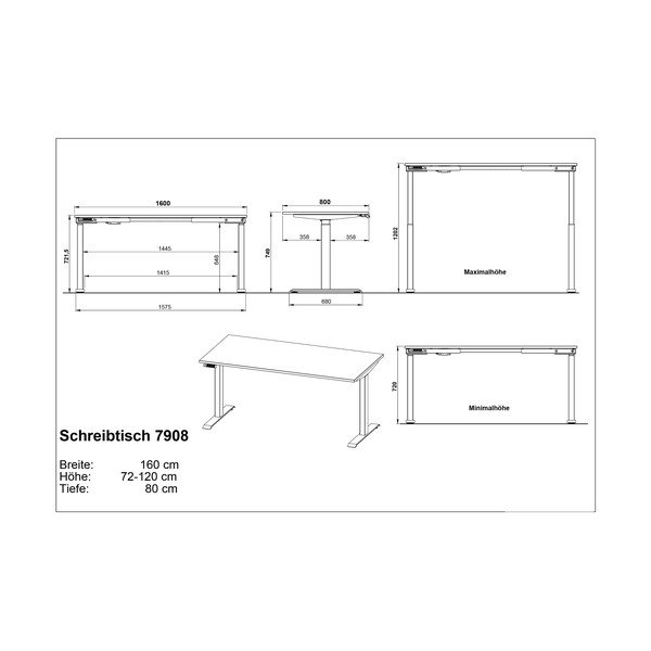 Električna dvižna pisalna miza z nastavljivo višino z mizno ploščo v hrastovem dekorju 80x160 cm Jet – Germania-image-3