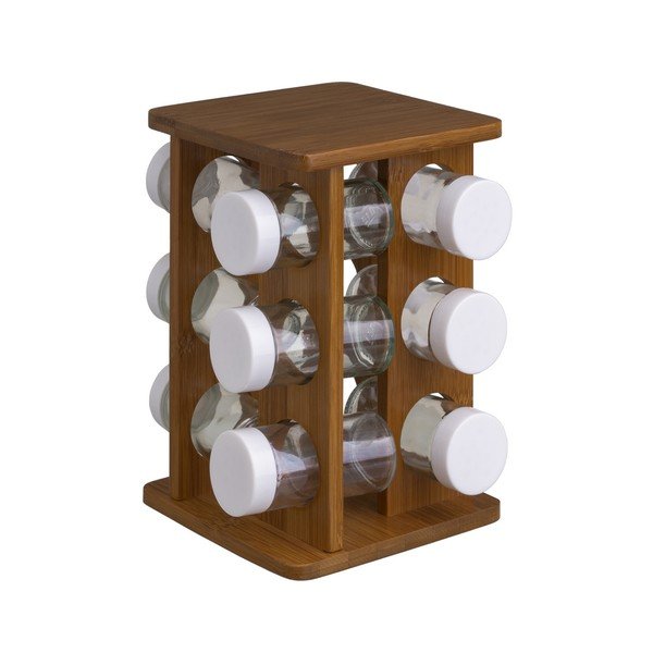 Posodice za začimbe v kompletu 12 ks s stojalom Bamboo Walnut – Casa Selección