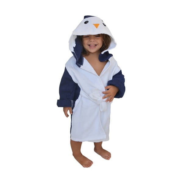 Belo-modri bombažni otroški kopalni plašč velikosti L Penguin - Rocket Baby 