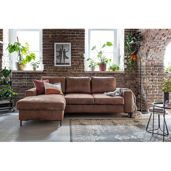 Rjava kotna raztegljiva sedežna garnitura iz umetnega usnja Miuform Lofty Lilly Vintage Brown, levi kot-image-4