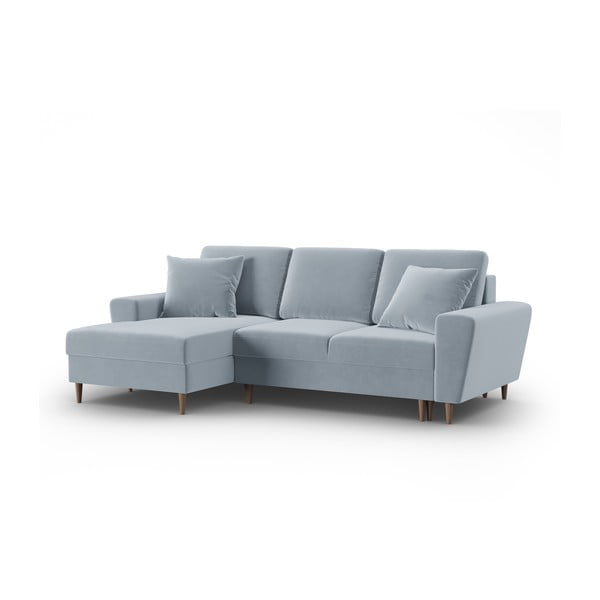Svetlo modra žametna raztegljiva kotna sedežna garnitura s prostorom za shranjevanje (levi kot/z ležalnikom) Kyoto – Cosmopolitan Design-image-4