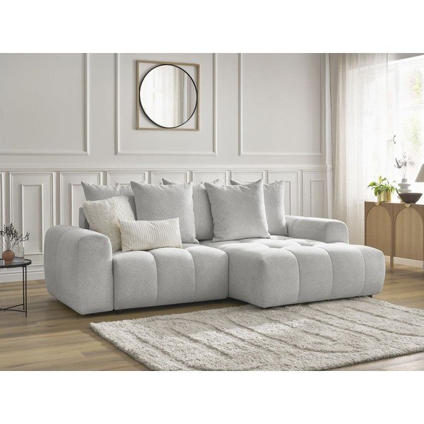 Svetlo siva raztegljiva kotna sedežna garnitura iz šenilje s prostorom za shranjevanje (desni kot/z ležalnikom) Roxelane – Bobochic Paris-image-4