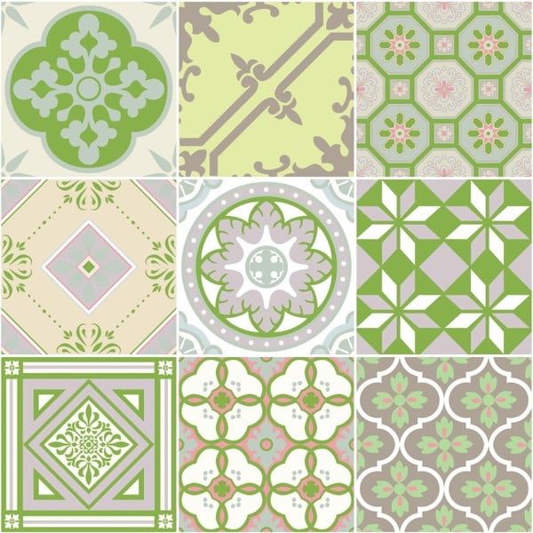 Komplet 9 stenskih nalepk Ambiance Azulejos Shade of Green, 10 x 10 cm-image-1