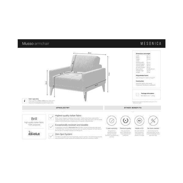 Modri fotelj z lesenimi nogami MESONICA Musso Tufted-image-4