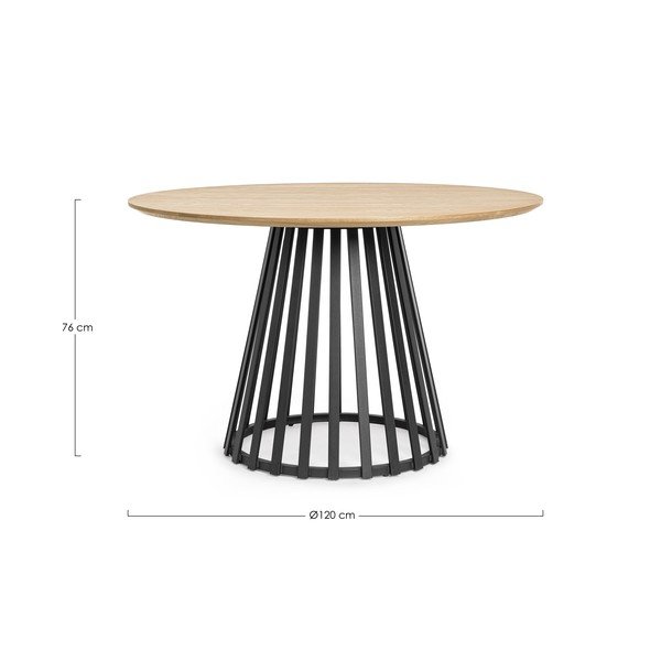 Okrogla jedilna miza z mizno ploščo v jesenovem dekorju ø 120 cm Cillian – Bizzotto-image-4
