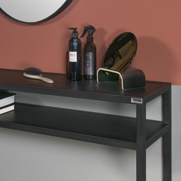 Črna stranska mizica s hrastovo mizno ploščo 30x120 cm Daniël – Spinder Design-image-4