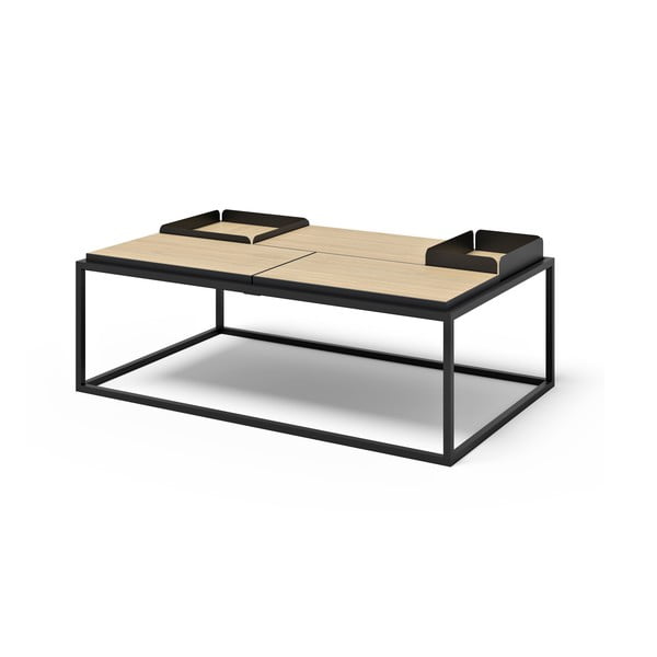 Črna/naravna mizica z mizno ploščo v hrastovem dekorju 75x120 cm Douro – TemaHome-image-2