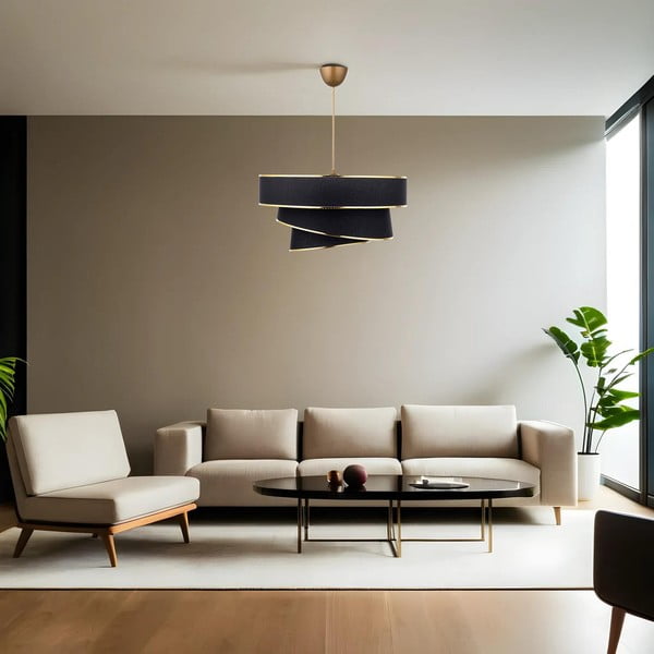 Črna/zlata viseča svetilka s tekstilnim senčilom ø 40 cm Couper – Opviq lights-image-1