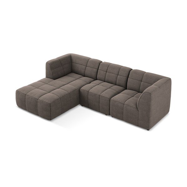 Rjava kotna sedežna garnitura iz tkanine bouclé (levi kot/z ležalnikom) Aloha – Makamii-image-3