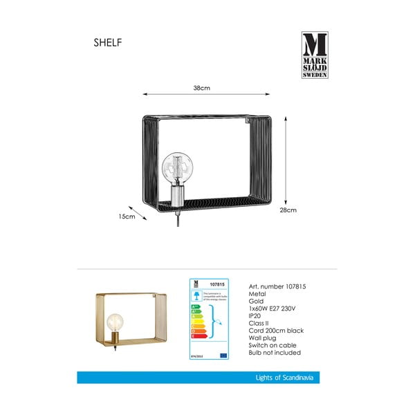 Stenska svetilka v zlati barvi Markslöjd Shelf Wall Gold-image-2