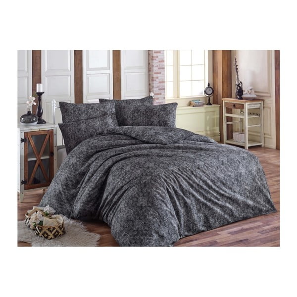 Temno sivo posteljno perilo Permento Takiro s prilegajočo se rjuho, 200 x 220 cm
