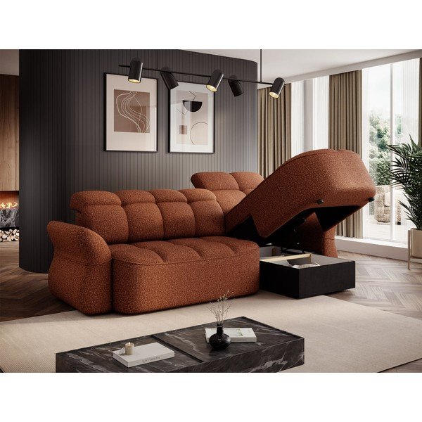 Žametna raztegljiva/s prostorom za shranjevanje kotna sedežna garnitura v barvi terakote (desni kot/z ležalnikom) Beneth – ELTAP-image-4