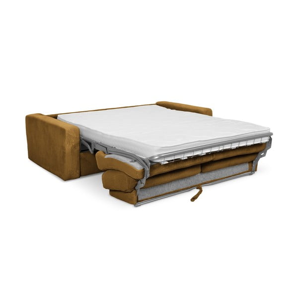 Gorčično rumena raztegljiva sedežna garnitura iz rebrastega žameta 195 cm Nona – Makamii-image-3