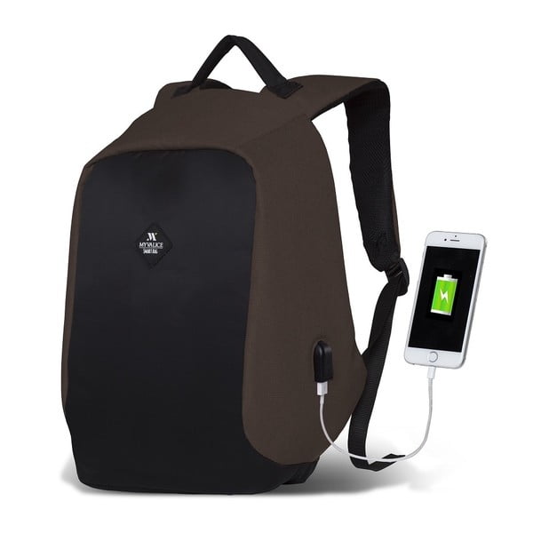 Temno rjavo-črni nahrbtnik z vhodom USB My Valice SECRET Smart Bag