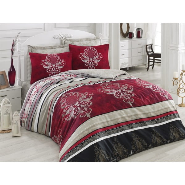Posteljnina za zakonsko posteljo z rjuho Azra Claret Red, 200 x 220 cm