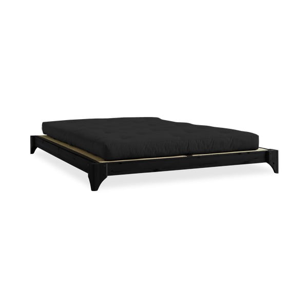 Dvoposteljna postelja iz borovega lesa z ležiščem in tatamijem Karup Design Elan Comfort Mat Black/Black, 140 x 200 cm
