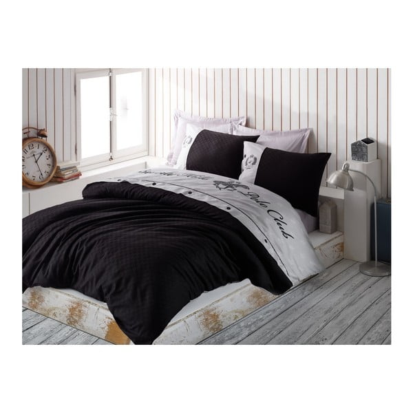 Bombažno satenasto posteljno perilo za zakonsko posteljo Črna, 200 x 220 cm